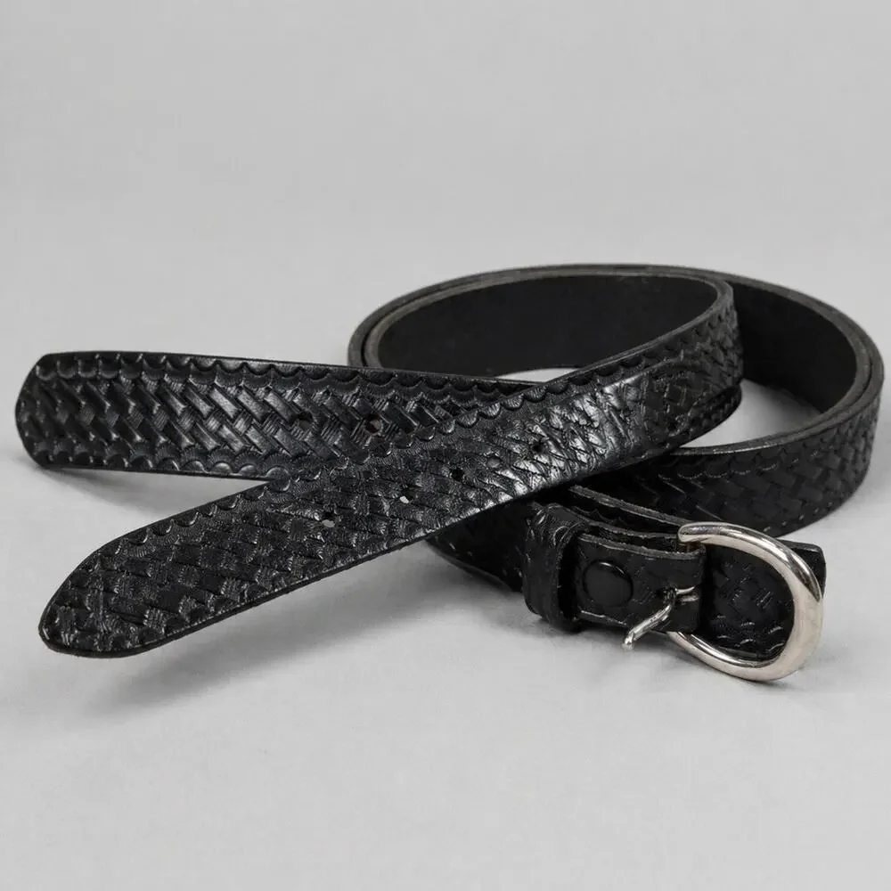 Bostonian Leather Belt Mens 42 Black Basketweave Double Strap Overlay USA